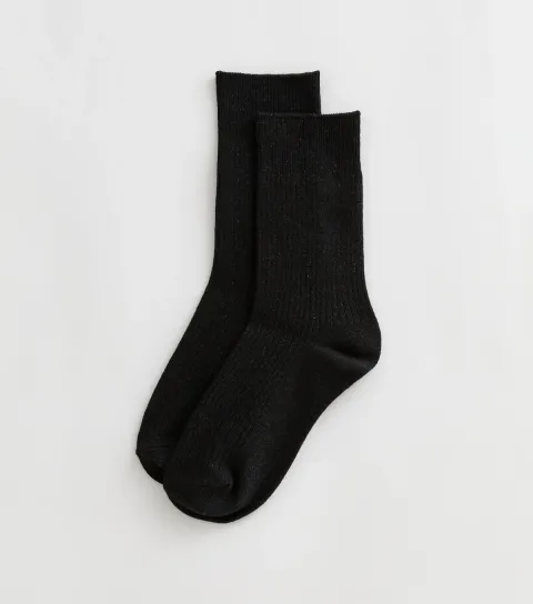 New Look Black Cotton Rich Glitter Ribbed Ankle Socks