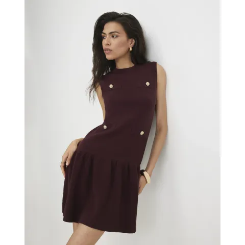 River Island Burgundy Knit Pleat Hem Mini Dress