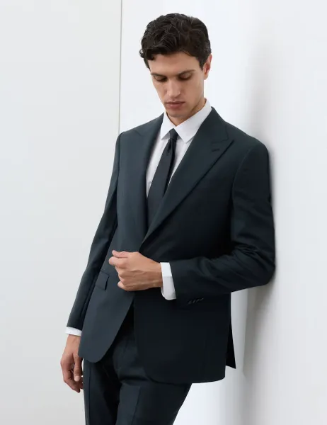 Autograph Tailored Fit Wool Rich Jacket with Mohair Dark Navy