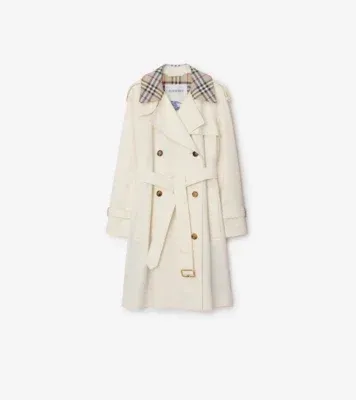Mid-length Check Collar Castleford Trench Coat in Cotton beige - Women, Cotton
