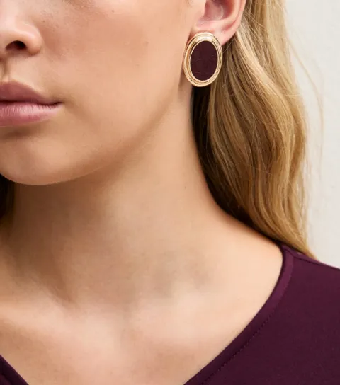 New Look Dark Burgundy Croc Embossed Oval Stud Earrings