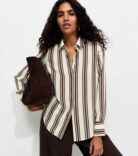 Women's Brown Striped Long Sleeve Shirt