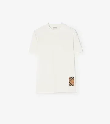 Check Cashmere Patch Cotton T-shirt in Chalk white