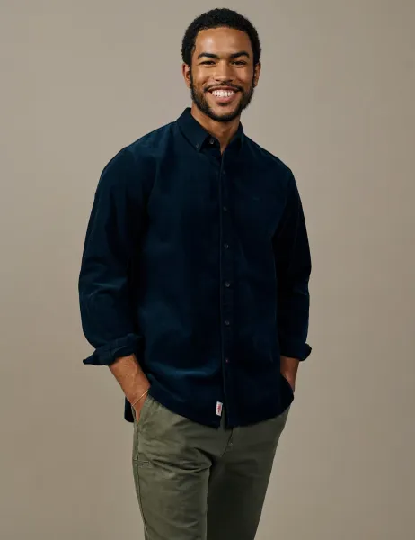 Regular Fit Pure Cotton Corduroy Shirt Navy