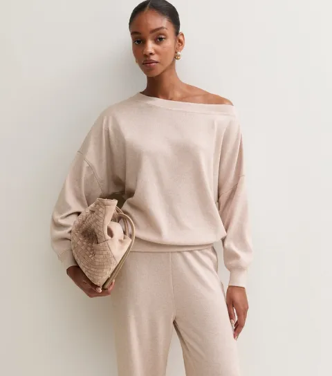 New Look Women's Oatmeal Soft Touch Slash Neck Top