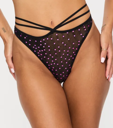 Women's Black Love Me Crotchless Thong