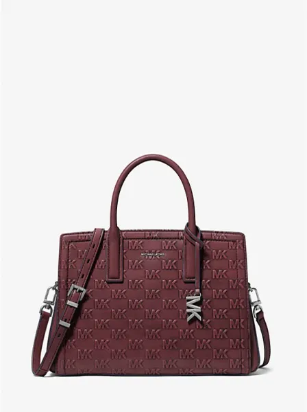 Laila Medium Logo Embossed Burnished Leather Satchel