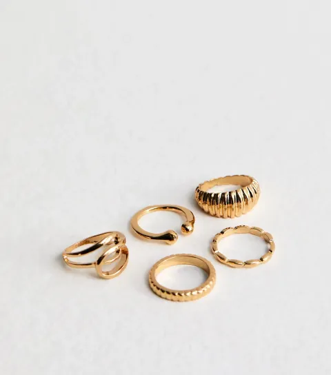 Pack of 5 Gold Tone Chunky Rings