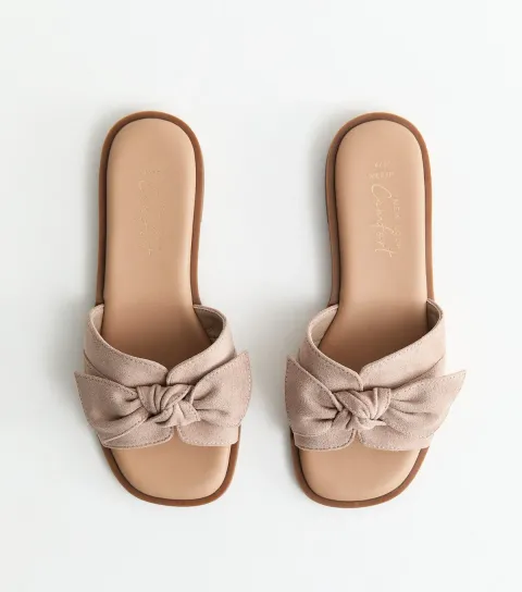 Women's Wide Fit Mink Faux Suede Bow Front Sandals Vegan