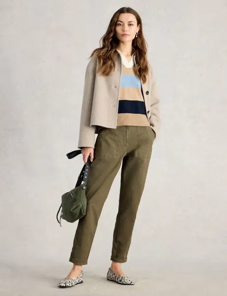 White Stuff Twister Tapered Ankle Grazer Chinos with Linen Green