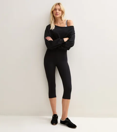 New Look Women's Black Cotton Rich High Waist Capri Leggings