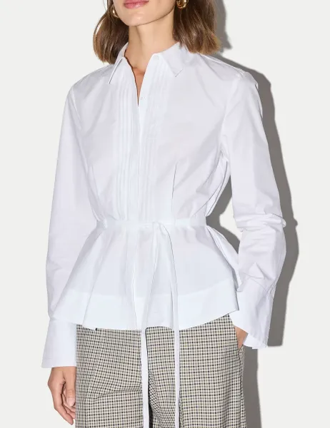 Jigsaw Pure Cotton Collared Peplum Shirt White