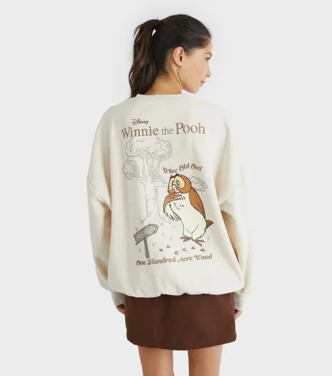 Women's Light Brown Winnie The Pooh Owl Print Sweatshirt