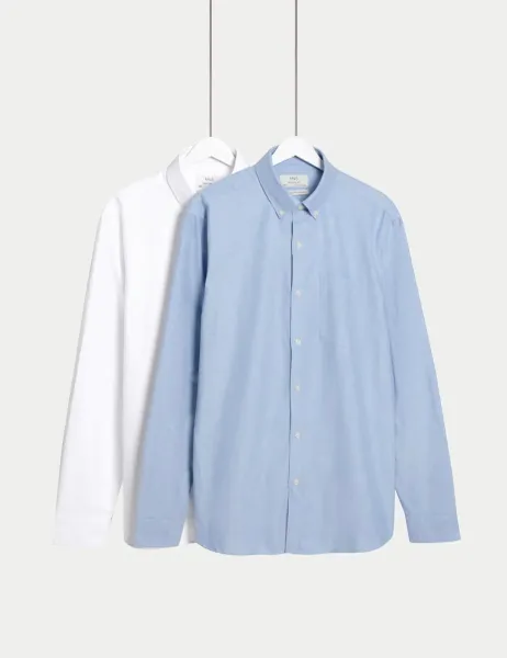 Marks & Spencer Ultimate 2 Pack Regular Fit Pure Cotton Oxford Shirts Light Blue Mix