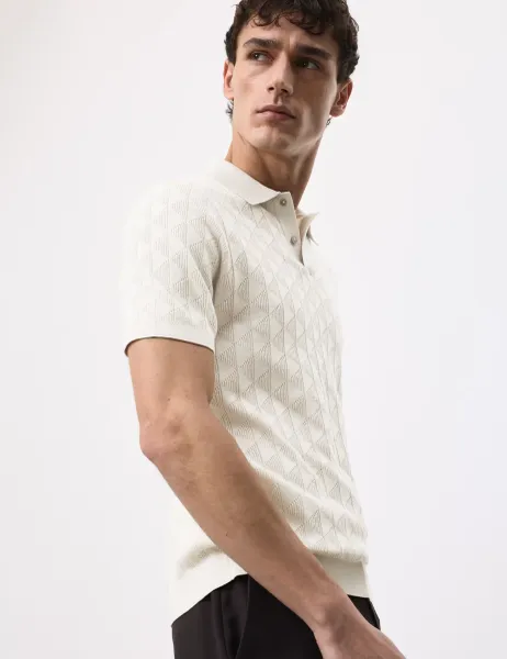 Autograph Mercerised Cotton Knitted Polo Shirt Light Natural