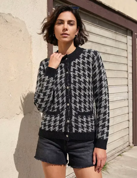 Roman Dogtooth Cardigan Black Mix