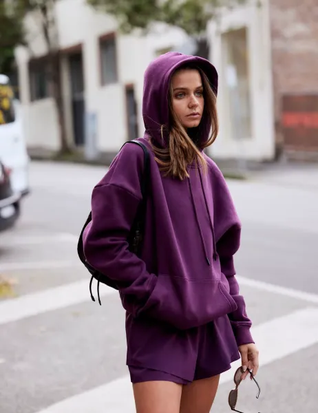 Lucy Kangaroo Pocket Hooded Sweatshirt Plum