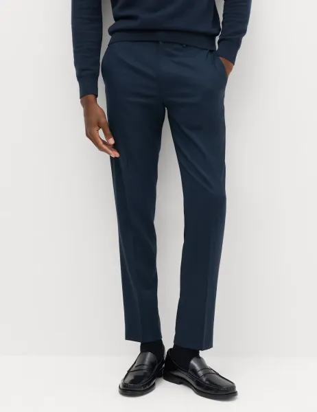 Marks & Spencer Slim Fit Wool Blend Suit Trousers Navy