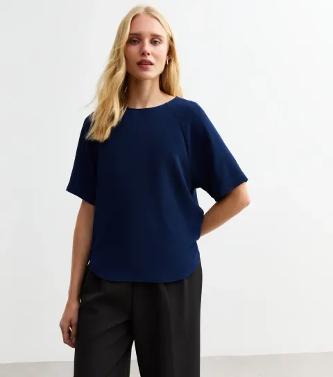 New Look Women's Blue Woven Crew Neck T-Shirt