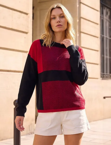 Roman Cotton Blend Colour Block Jumper Red Mix