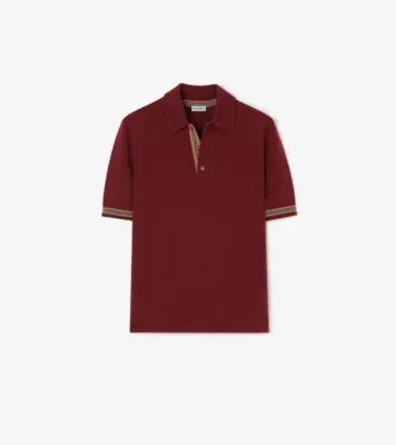 Icon Stripe Trim Wool Polo Shirt in Carmine red