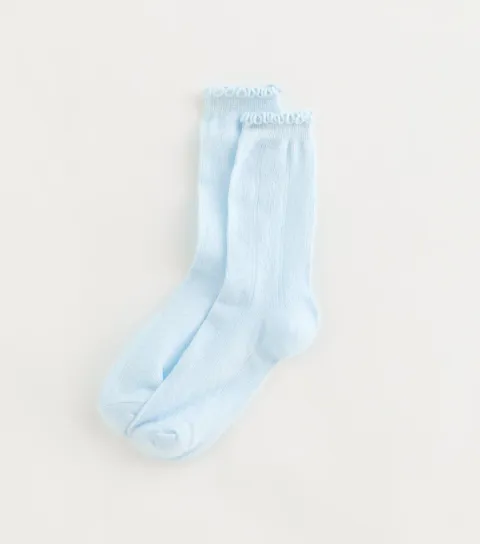 Blue Frill Top Pointelle Ankle Socks