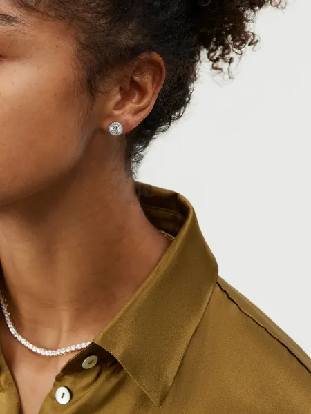 Swarovski Constella Round Cut Studs Pave/White/Rhodium Plated