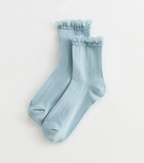 New Look Blue Cable Frill Trim Socks