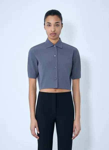 Short-Sleeve Button-Down Crop Shirt