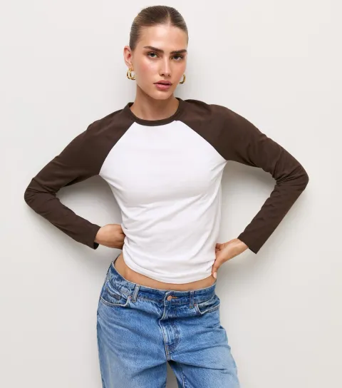 New Look Women's Brown Cotton Long Sleeve Raglan T-Shirt