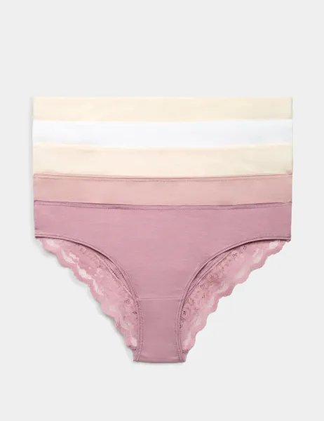 Marks & Spencer 5pk Cotton Rich Printed Brazilian Knickers Dusky Pink