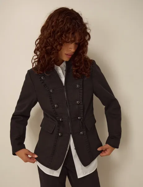 Monsoon Wool Blend Military Jacket With High Neck Black