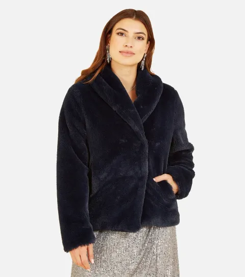 Women's Black Faux Fur Wrap Coat