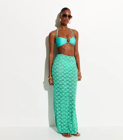 Women's Turquoise Lace Column Beach Maxi Skirt