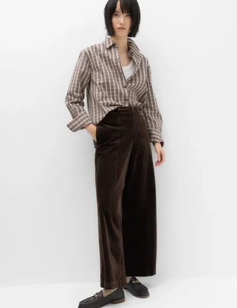 Marks & Spencer Cord Pintuck Wide Leg Trousers Chocolate