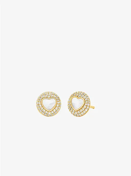 Precious Metal-Plated Sterling Silver Mother-of-Pearl Heart Stud Earrings