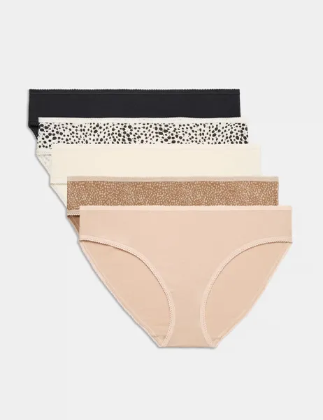 Marks & Spencer 5pk Pure Cotton Bikini Knickers Black Mix