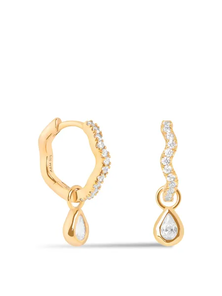 Astrid & Miyu Crystal Ripple Pear Charm Huggie Hoop Earrings