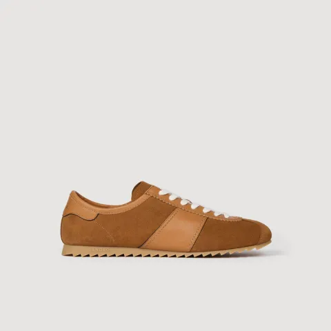 Low-top leather and suede trainers