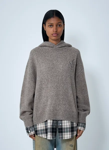 Embroidered Knit Hooded Sweater