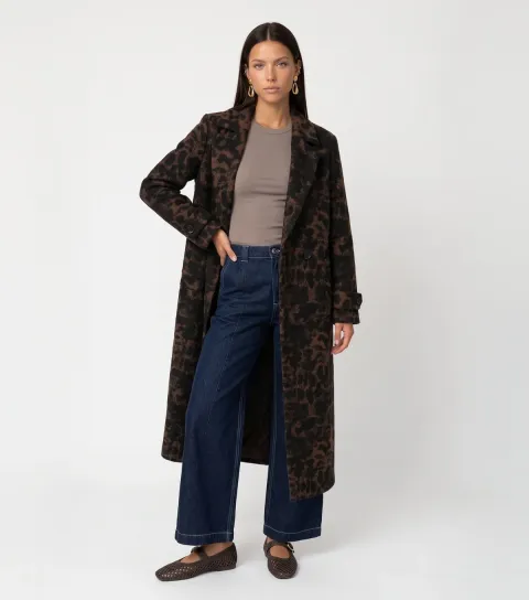 Urban Bliss Women's Brown Animal Print Formal Coat