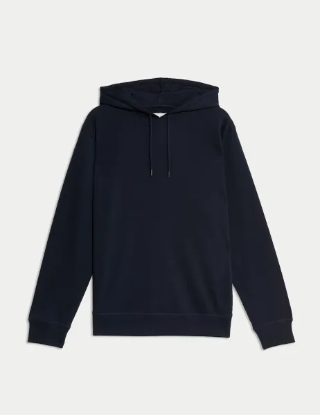 Marks & Spencer Cotton Rich Lightweight Hoodie Dark Navy