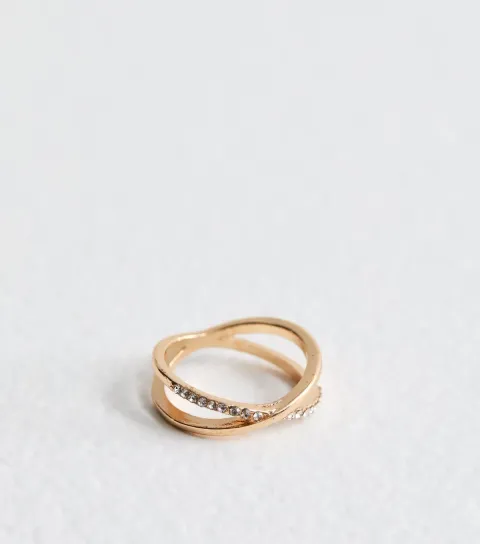New Look Gold Tone Crossover Embellished Ring