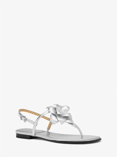 Jacie Floral Embellished Metallic Leather T-Strap Sandal