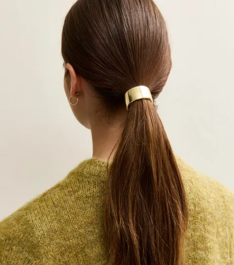 Gold Metallic Circle Detail Pony Hair Tie