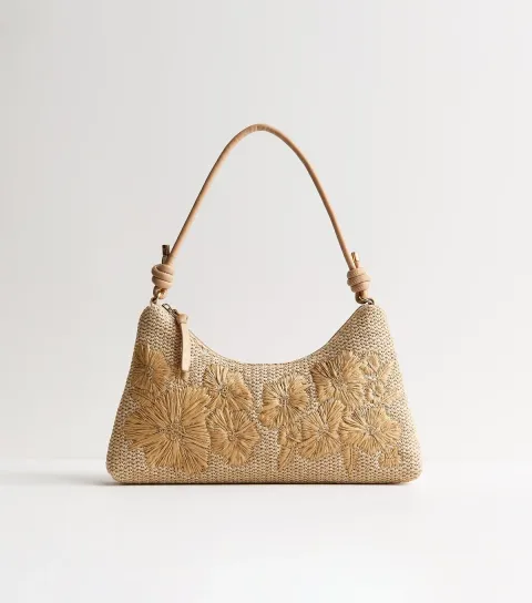 Stone Woven Embroidered Flower Shoulder Bag