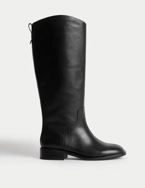Marks & Spencer Leather Riding Knee High Boots Black