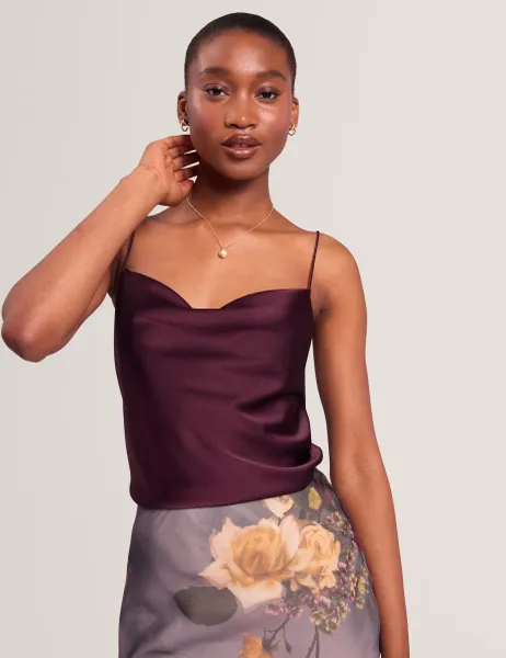 Ted Baker Satin Cowl Neck Cami Top Dark Purple