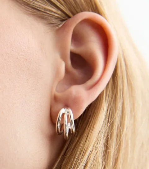 New Look Silver Tone Triple Hoop Earrings