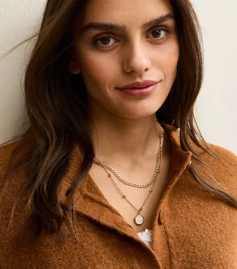 Double Layer Chain Circle Enamel Charm Necklace
